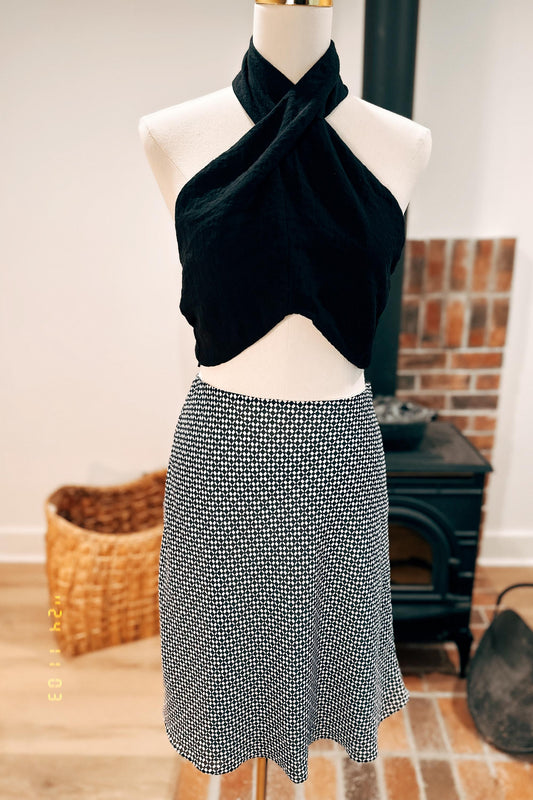 Vintage black & white checkered 90s midi skirt | M or size 6