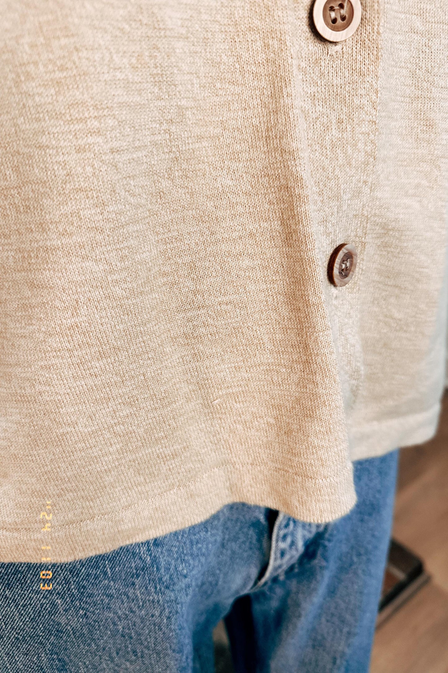 Oatmeal short sleeve knit button up - 100% cotton | M or L