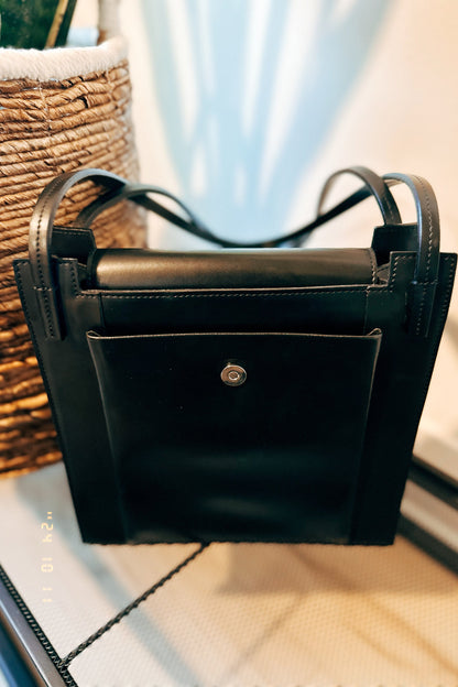 Structured leather tote bag - black