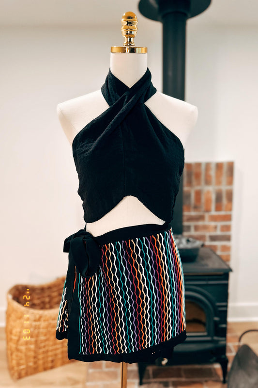 Vintage colorful mini wrap skirt | S, M, L (adjustable tie waist)