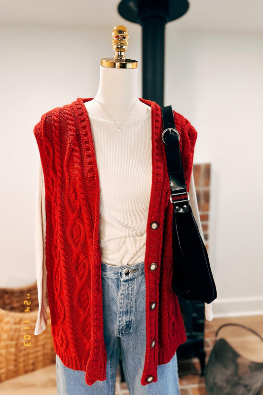 Red knitted sweater vest - 100% xmas cotton | M or L