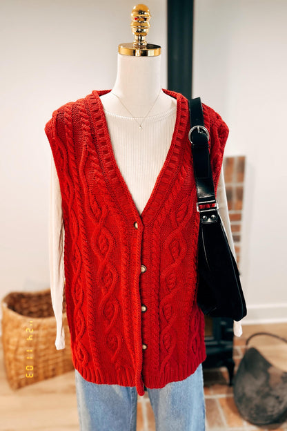 Red knitted sweater vest - 100% xmas cotton | M or L