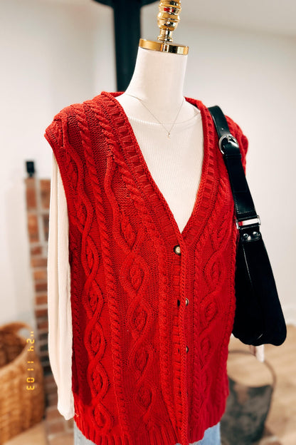 Red knitted sweater vest - 100% xmas cotton | M or L