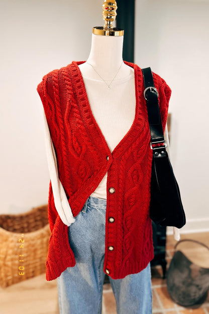 Red knitted sweater vest - 100% xmas cotton | M or L