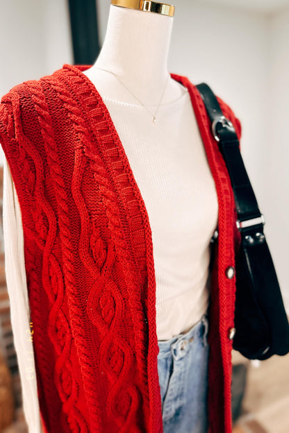 Red knitted sweater vest - 100% xmas cotton | M or L